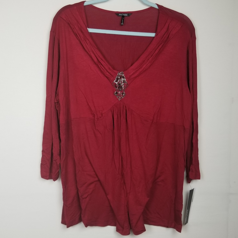 NWT Daisy Fuentes Red Beaded Blouse 1X